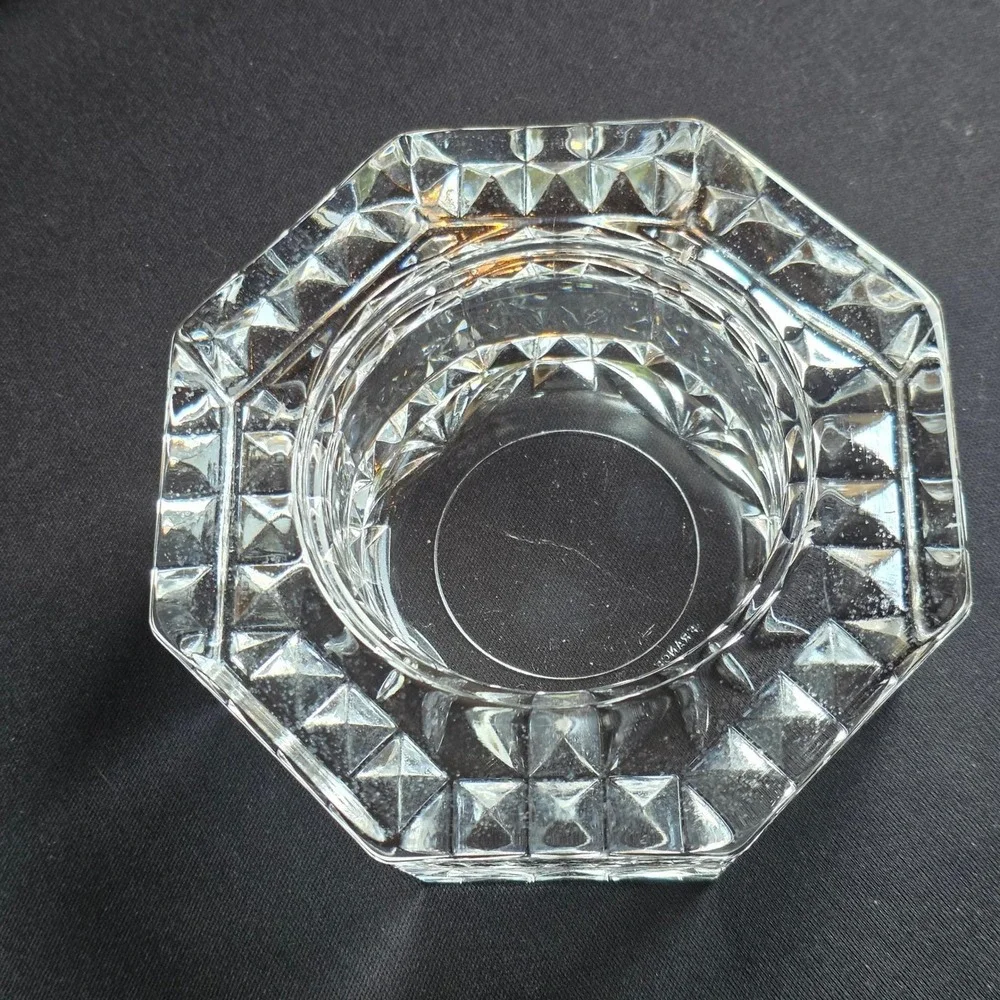 Vintage French‎ Crystal Octagon Diamond Cut Trinket Dish Tea Light Candle Holder